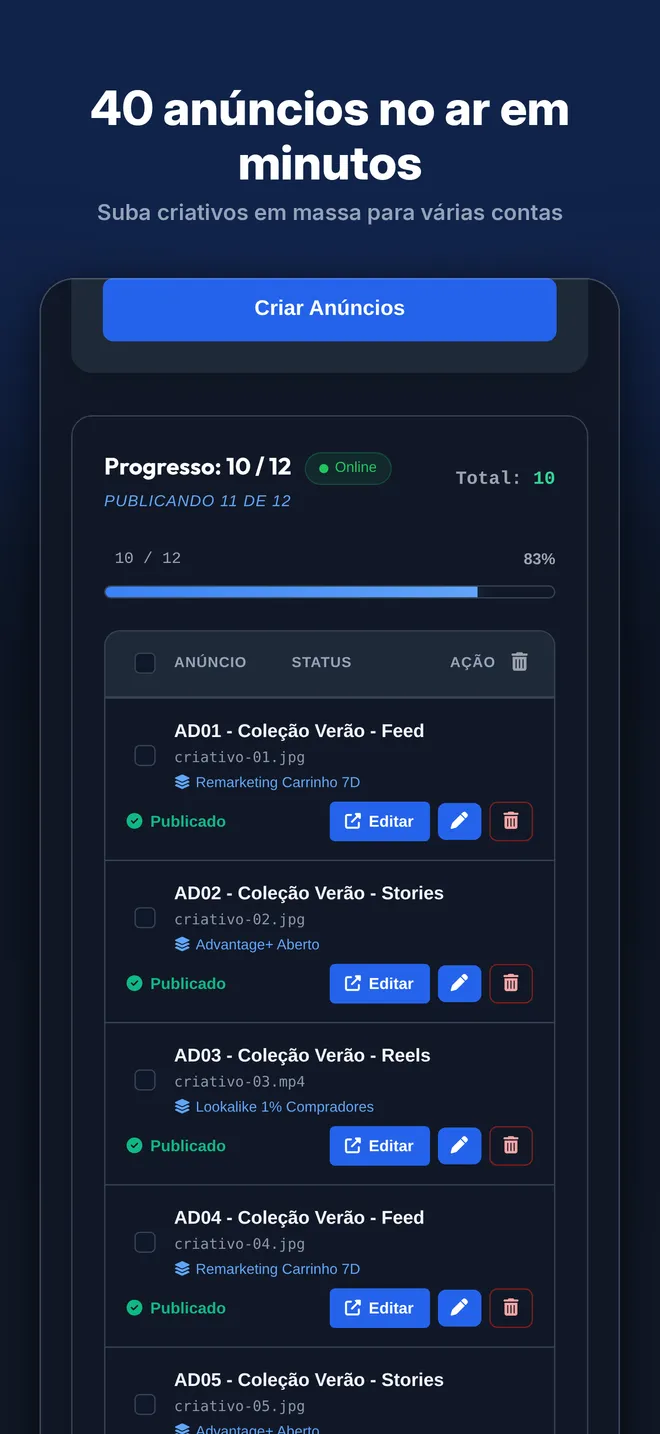 App do Ads Editor no iPhone: editor de anúncios em massa