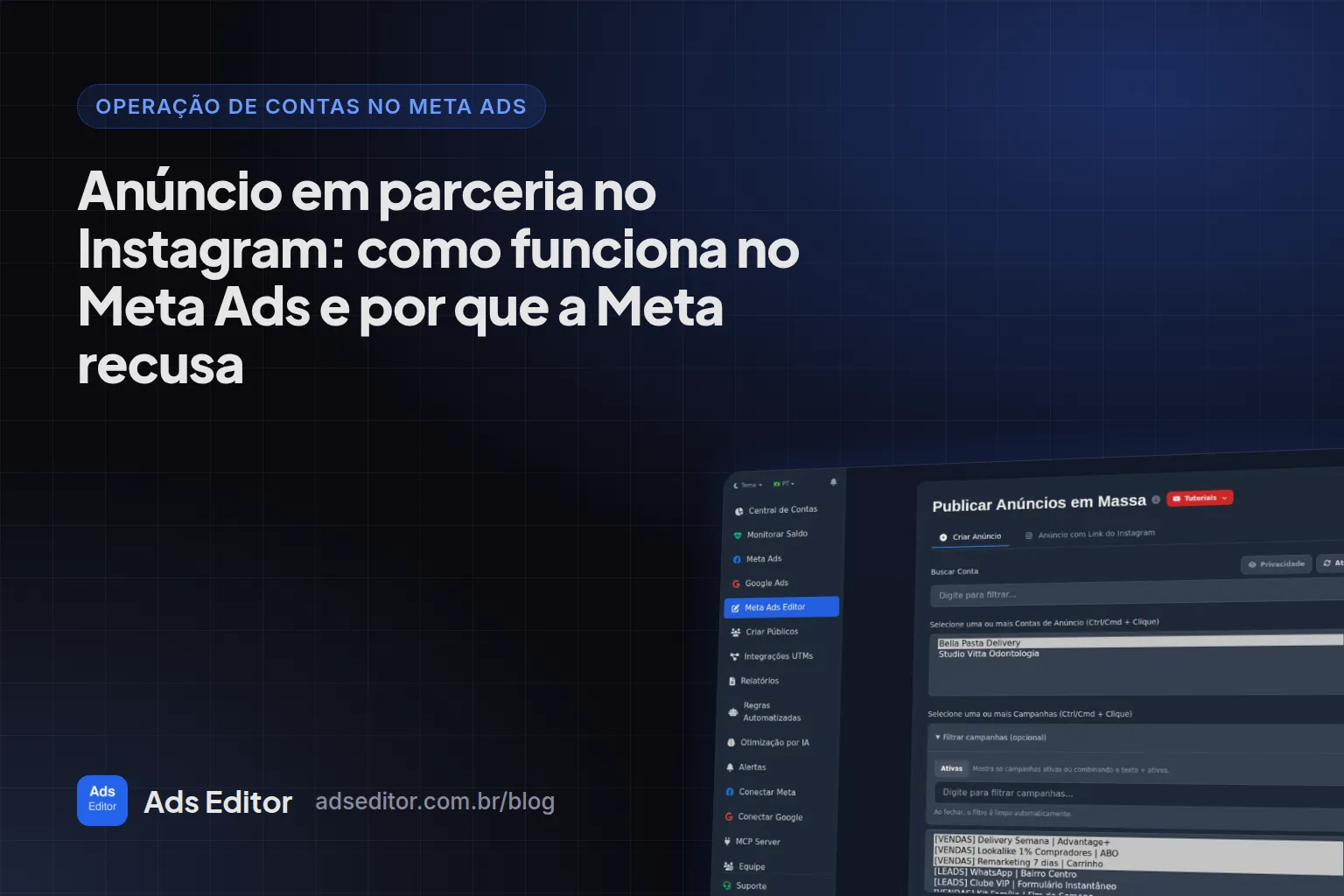 Anúncio de parceria no Meta Ads com duas identidades no cabeçalho