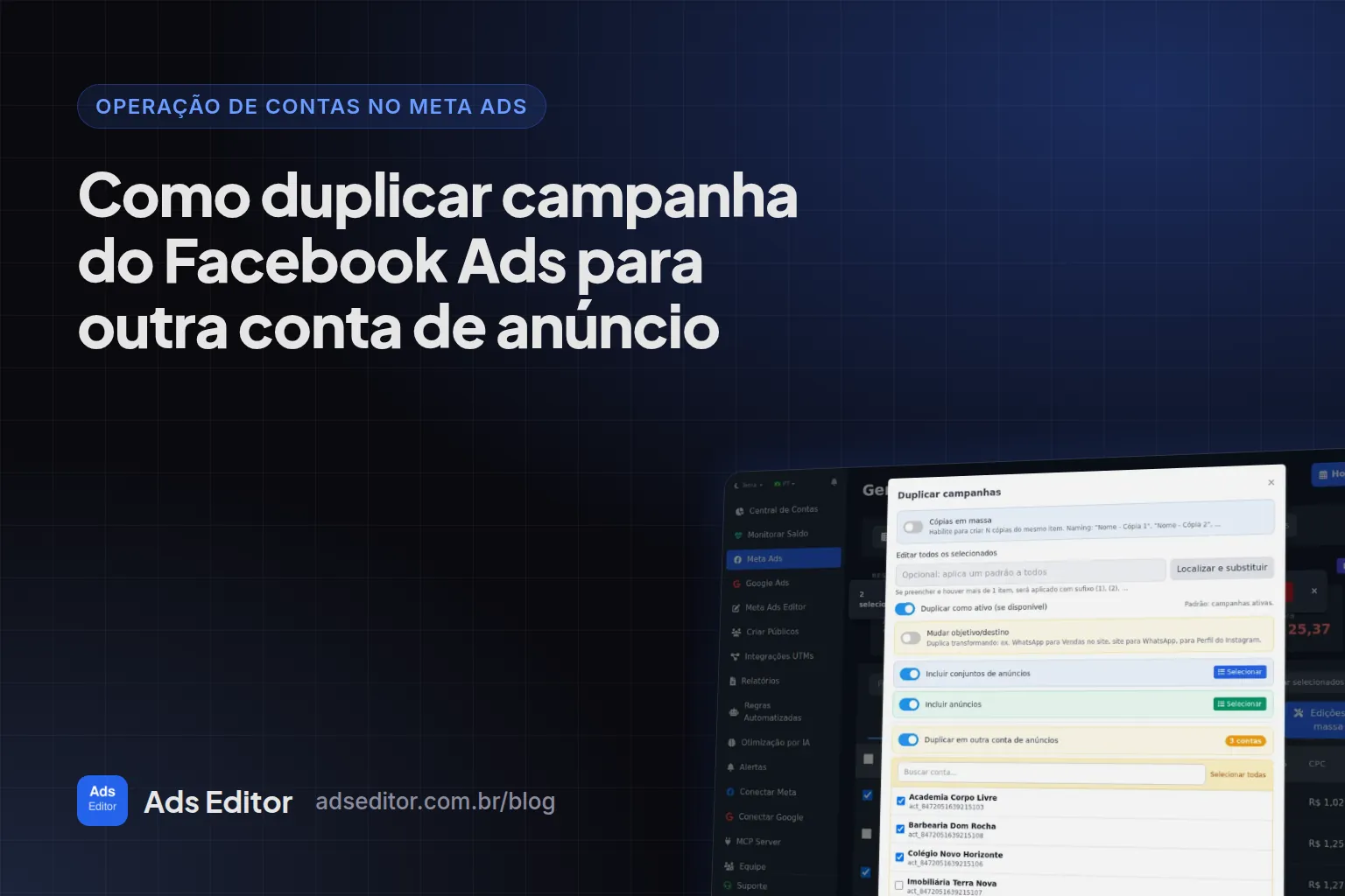 Duplicar campanha para outra conta de anúncio no Meta Ads com troca de página e pixel