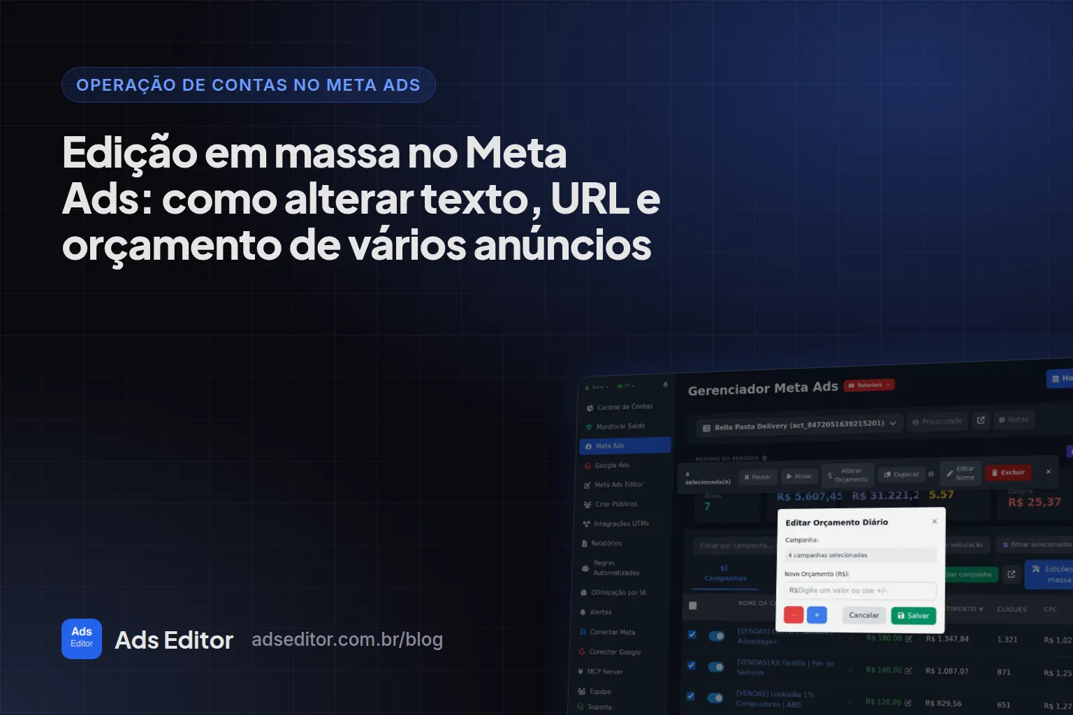Edição em massa no Meta Ads com localizar e substituir no Ads Editor