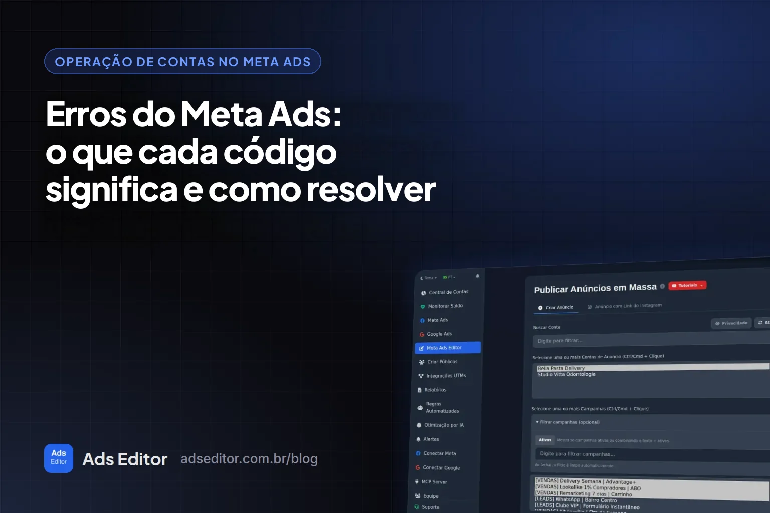 Erros do Meta Ads com código entre parênteses e a correção de cada um