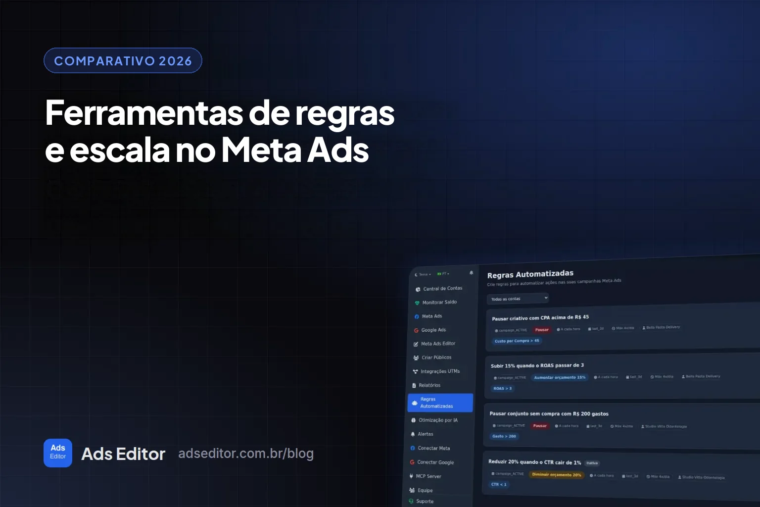 Comparativo de ferramentas de regras automatizadas e escala de orçamento no Meta Ads para agências
