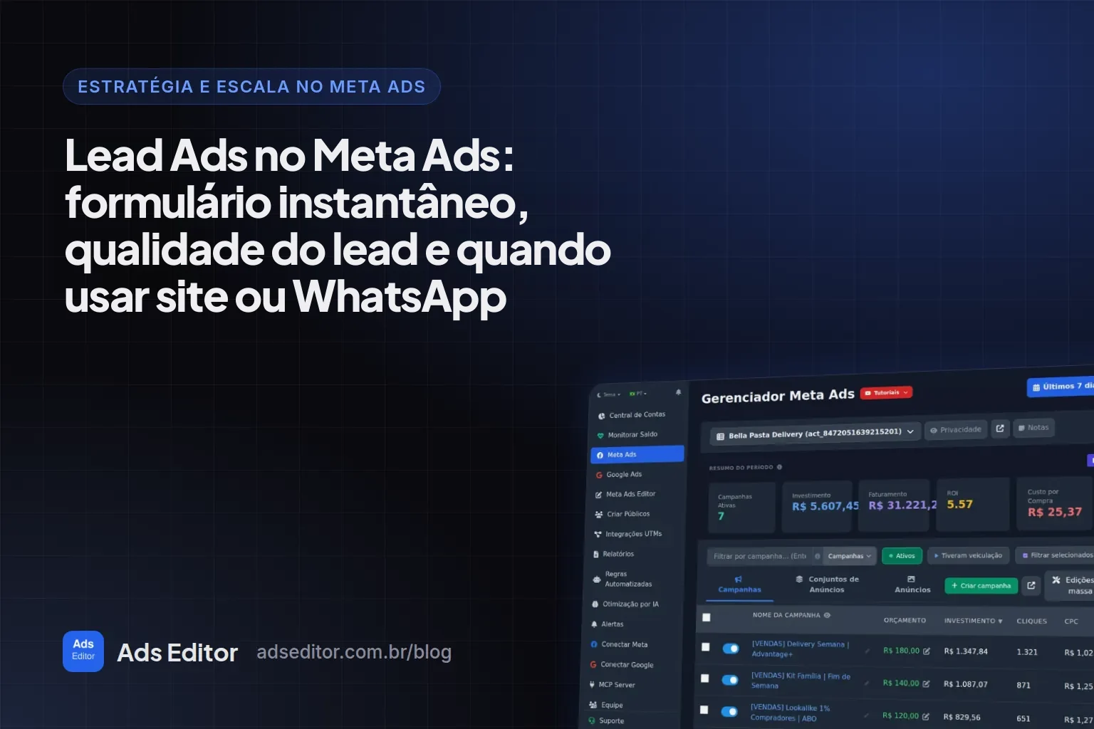 Lead Ads no Meta: formulário instantâneo de cadastro aberto no celular sobre um anúncio do Instagram