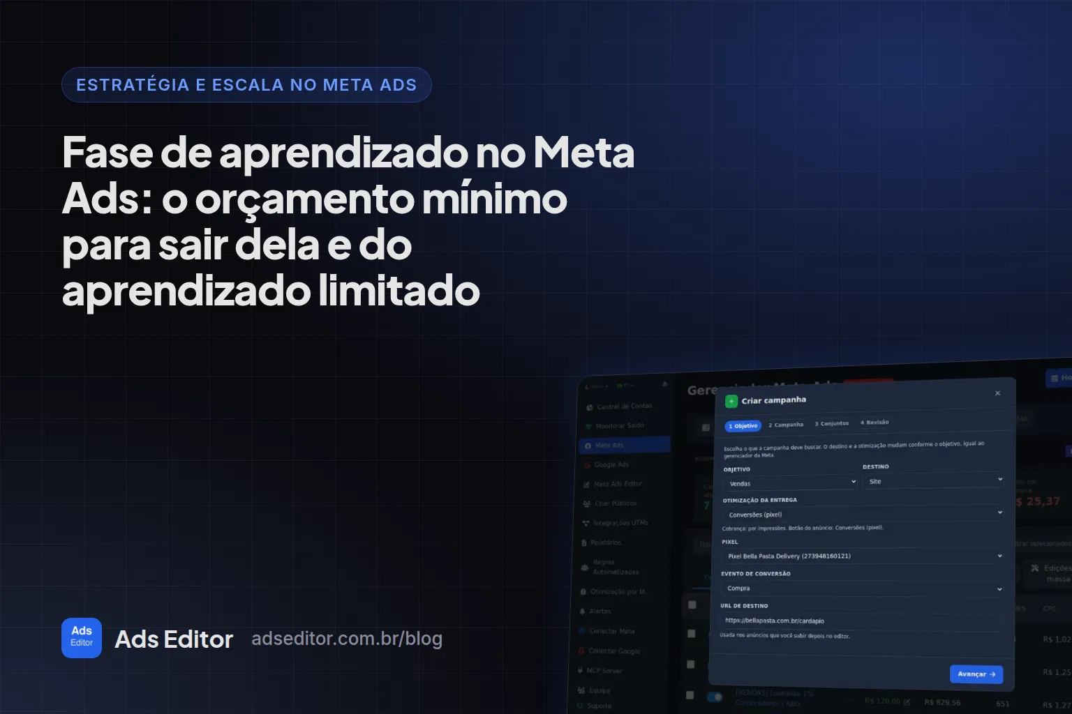 Orçamento mínimo para sair da fase de aprendizado no Meta Ads: fórmula CPA × 50 ÷ 7