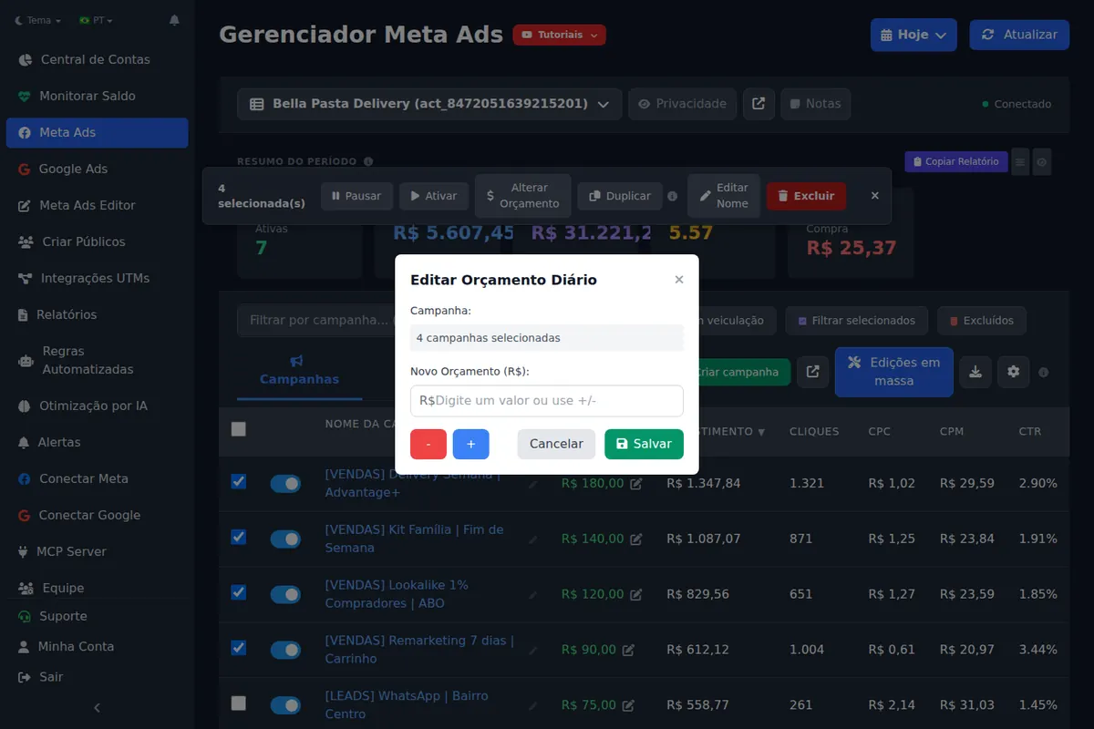 Edição em massa de anúncios no gerenciador Meta Ads do Ads Editor