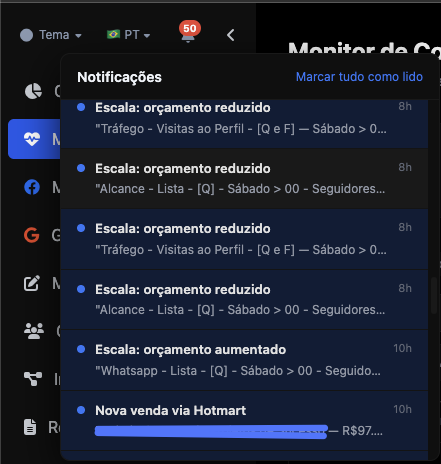 Screenshot das Notificações